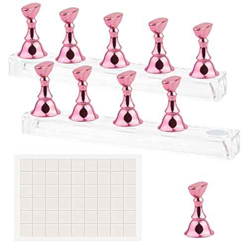 Nail Stands Acrylic Nail Art,Press on Nail Stand Magnetic Nail Tips Practice Holder 54 Pcs Reusable Adhesive Putty for DIY Painting(Pink