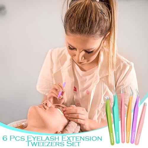 6pcs Eyelash Tweezers Lash Extension Tweezers for False Lashes,Christmas Gifts Eyelash Tweezers for Lash Clusters Metal Lashtweezers Stocking Stuffers with Lash Applicator Tool