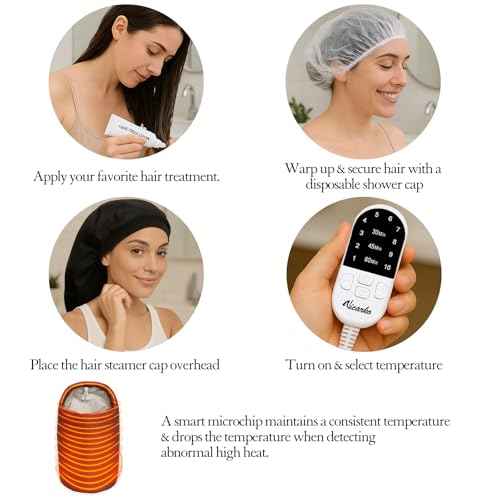 VICARKO Steamer Cap for Deep Conditioning - Extended Hood with 10 Heat Levels, 3 Timers, Portable Thermal Treatment for Natural Curly Hair, Black