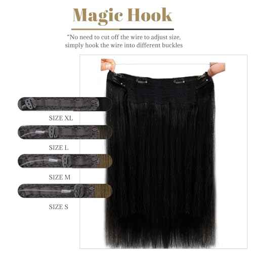 Munx Halos Wire Hair Extensions Real Human Hair Black Wire Extensions with Transparent Lines Natural Black Secret Halos Human Hair Extensions Invisible Black Hair Extensions for Women 80G 16""