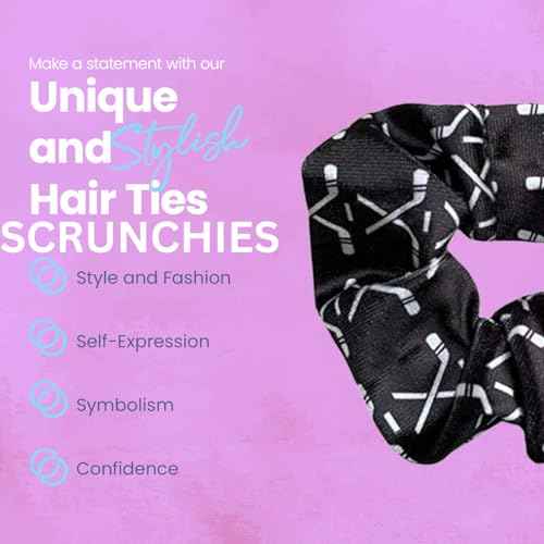 Infinity Collection Hockey Scrunchie, Girls Premium Velvet Hair Accessories, Hockey Gift for Women, Teens and Girls, Black, White
