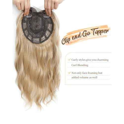 PANEWAY 16Inch Hair Toppers for Women with Thinning Hair - 6.5''x6.5'' Ladies Wiglets Toppers - Ombre Dark Root to Blonde