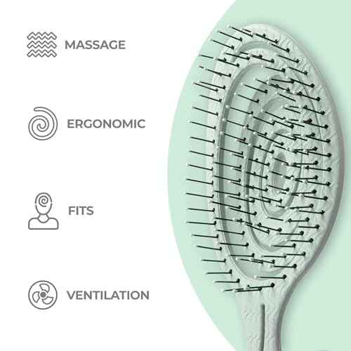 Ninabella Detangle Hair Brush for Women & Men - Does not Pull - Straightening Brushes for Straight & Curly Hair - Unique Spiral Detangling Hairbrush - Green