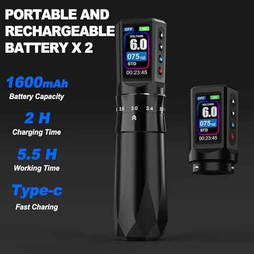 Tattoo Gun Kit Tattoo Machine 7 Strokes Length Kit with 2 * 1600mAh Batteries£¬20PCS Pro Tattoo Cartridge Needles, Complete Tattoo Set Black EF-TKE751A-1