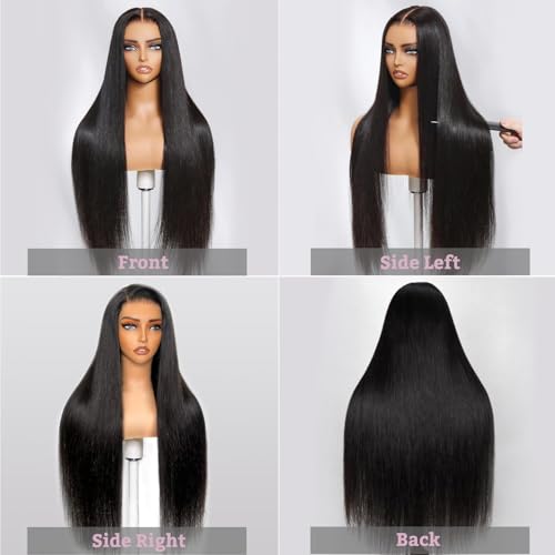 30 Inch Wear and Go Glueless Wigs Human Hair Pre Plucked Pre Cut 7x5 Hd Lace Front Wigs Human Hair for Women No Glue Closure Ready to Wear Straight Wigs 220% Density Natural Black for women