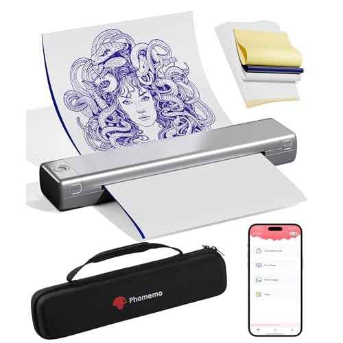 Phomemo Tattoo Stencil Printer with Case, Bluetooth Tattoo Machine with 10pcs Transfer Paper, Thermal Portable Printer for Artists & Beginners, Compatible with Phone & PC, Silver