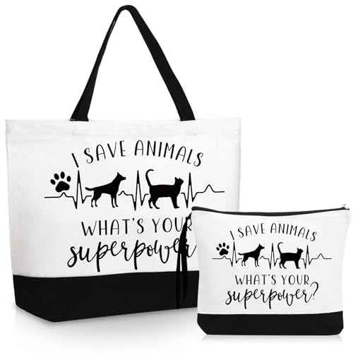 Paterr 2 Pcs Vet Tech Week Gifts Tote Bags Canvas Makeup Bags Veterinary Appreciation Thank Gifts for Vet Tech Assistant Pet Lover