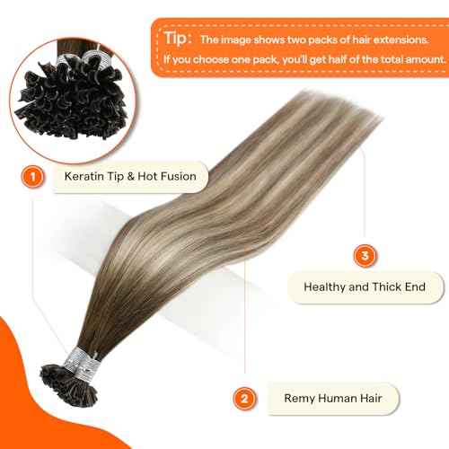 Full Shine K Tip Hair Extensions Real Human Hair 3 Medium Brown Ombre to 8 Ash Brown and 22 Honey Blonde U Tip Hair Extensions Human Hair 40 Grams 14 Inch Remy Hair for Women