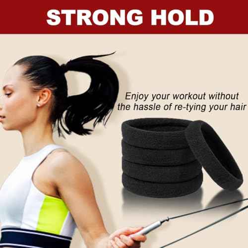 150PCS Hair Ties, IKOCO Black Hair Ties for Women No Damage, Cotton Seamless Ponytail Holders for Thick Hair