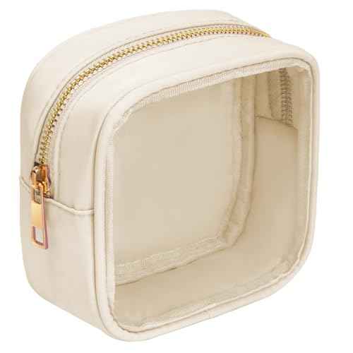 Small Clear Makeup Bag for Purse Small Cosmetic Bag Travel Size Toiletry Bags Cute Travel Makeup Bag,Coin Purse,Car Asscessories Organizer Storage Travel Essentials for Women Girls(Clear-Beige)