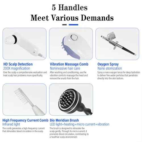 5 in 1 Skin Scalp Detector, Skin Diagnosis Hair Analyzer, Scalp Hair Follicle Detector with 4 Spectral Detection, 200 Times Magnification, for Home, Beauty Salon Spa