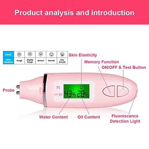 Portable Skin Analyzer Digital Skin Detector Pen with LCD Screen Water Oil Tester Moisture Analysis Machine for Beauty Salon Spa Home Travelling Gift Girls Women