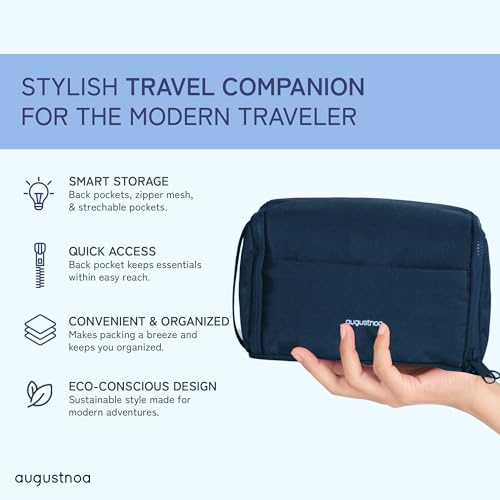 augustnoa Dopp Kit for Men | Travel Toiletry Bag with 11 Pockets & Expandable Side Compartments | Water-Resistant, Eco-Friendly Recycled Material | Compact, Lightweight & Perfect for Travel Essentials