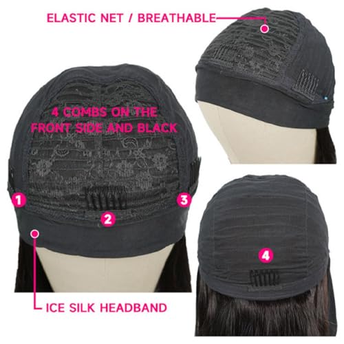 Headband Wig Human Hair Kinky Straight 20 Inch Glueless None Lace Front Wigs for Black Women Headband Half Wigs 180% Density Natural Color