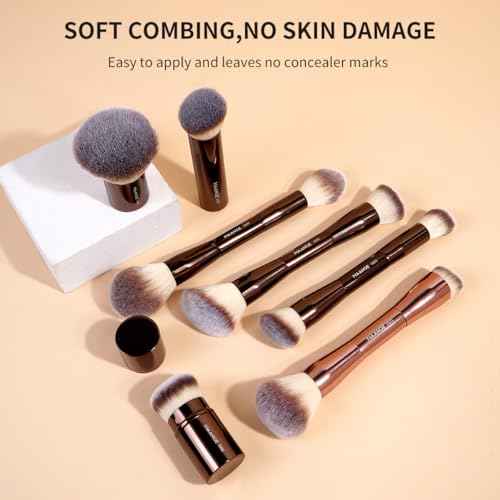 MAANGE 20 PCS Makeup Brush Set with Bag, Double-ended Kabuki Brush Foundation Contour Brush for Liquid Powder Concealer Eye Shadows Cream Cosmetics Blending Blush Face Makeup Tools with Case (Coffee)