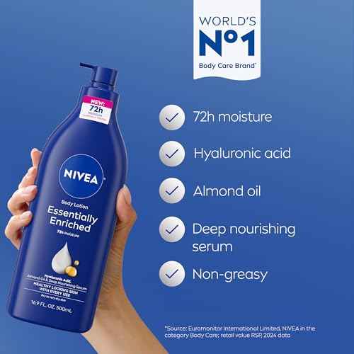 NIVEA Essentially Enriched Body Lotion for Very Dry Skin with Hyaluronic Acid, Almond Oil and Deep Nourishing Serum, 72-Hour Body Moisturizer, 16.9 Fl Oz Pump Bottle, Pack of 2