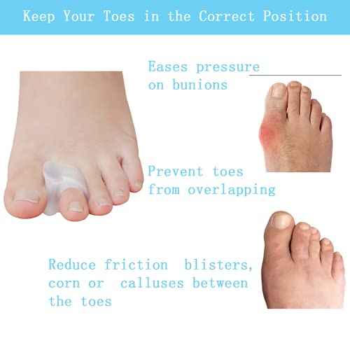 Pack of 12 Gel Toe Separator, (1/4" Thick) Big Toe Spacers, Single Loop Toe Spreader for Bunions, Overlapping Toe, Corrector and Spacer (Clear)