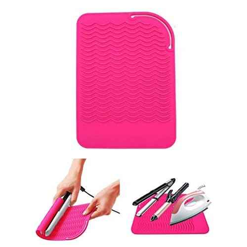 Heat Resistant Glove with Heat Resistant Mat for Curling Iron, Hair Straightener, Flat Irons, Silicone Bump Glove, 9¡± x 6.5¡± Food Grade Silicone Mat, Pink