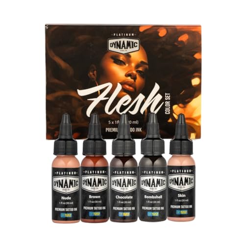 Dynamic Color Co- Tattoo Ink Set: Flesh Tones - Explore Precision with 5 Natural Shades (1 oz Each) from The Platinum Collection. Reach Compliant, Crafted in Spain.
