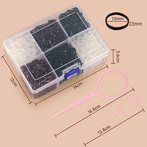 Funtopia Mini Hair Ties, 2500Pcs Soft Hair Rubber Bands and Elastics for Girls Women with Organizer Box (Black, Clear, Brown, Dark Brown)