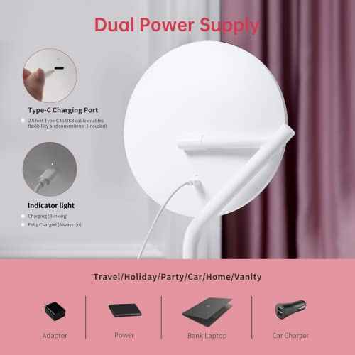 AMIRO 8'' LED Makeup Mirror, 5-Level Brightness/Touch Screen Control/Memory Function/180¡Æ Rotation/Detachable Small 5X Magnification Mirror