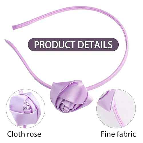 Valentine's Day Headband Delicate Rose Hairband Vintage Satin Hair Hoop Romantic Purple Rose Flower Hair Accessories for Girls Bride Christmas Valentine Wedding Engagement Birthday Gift 1Pcs