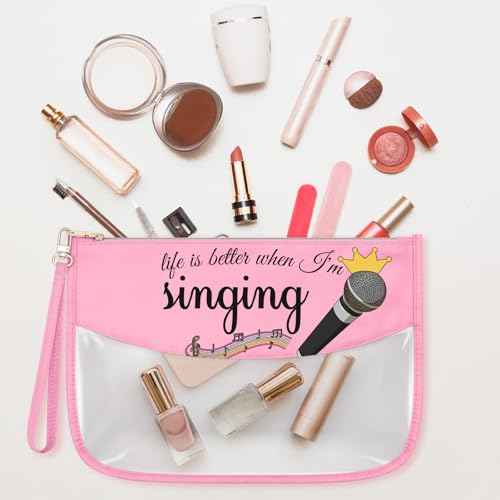 Music Lover Gift for Women Girls Singing Makeup Bag Appreciation Gift for Music Teacher Cosmetic Bag Christmas Birthday Present for Vocalist Singer Musician Zipper Travel Pouch Toiletry Pouch
