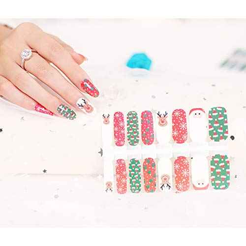 SILPECWEE 5 Sheets Christmas Nail Polish Stickers Decals Stick on Nail Polish Strips Holiday Self Adhesive Nail Stickers Full Nail Wraps for Women Nail Art Accessories with Nail File