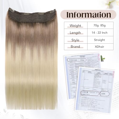 XDhair Wire Hair Extensions Human Hair 70g 16 Inch Ombre Light Brown to Ash Blonde Fish Wire Hair Extensions Invisible Straight 16 Inch #8T60