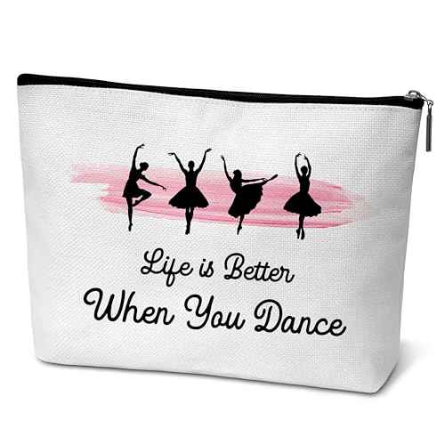 Ballerina Makeup Bag Zipper Pouch, Ballet Dancing Cosmetic Bag for Purse Travel Toiletry Bag, Dancer Gifts for Women Girls - A35