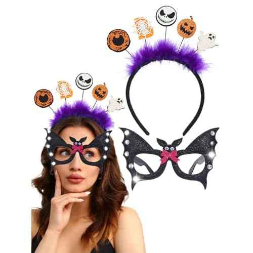 Halloween Headbands Ghost Head Band Costume Headwear Hair Accessory with Glasses for Christmas Festival Party