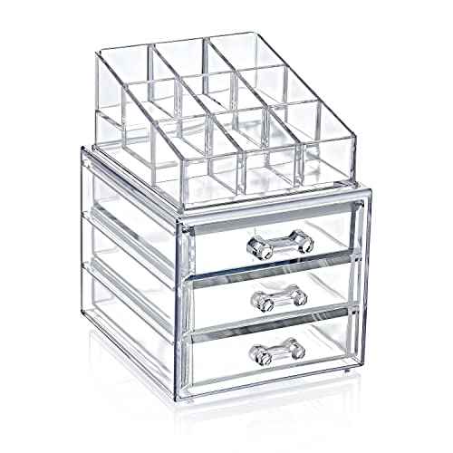 Boxup Makeup Organizer - 3 Drawers Holder And Skin Care Desk Accessories, Cute Small Beauty Cosmetics Table Organizers For Women & Teen Girls, Pretty Lip Stick Gloss Storage Stand