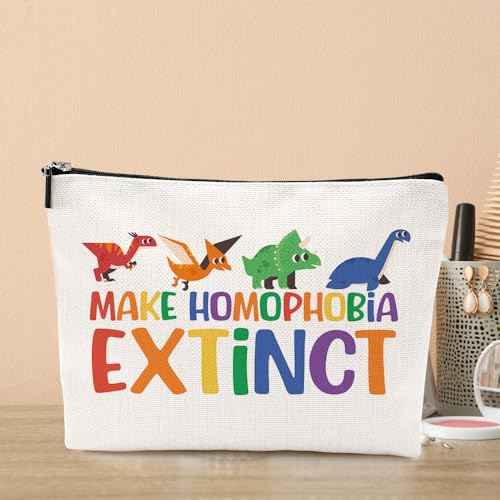 VICBOU Colorful Cute Dinosaur Cosmetic Bag, Inspirational Trans, Pride, Equality, Pride Month, Rainbow Makeup Bag for Women Best Friend Sister BFF Bestie Graduation Birthday Friendship Gifts