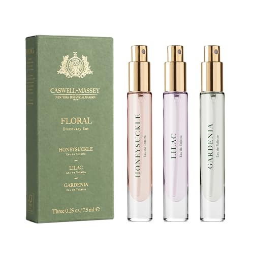 Caswell-Massey Floral Discovery Set ? Includes Gardenia, Lilac & Honeysuckle ? Travel Size Perfume for Women, Elegant Floral Scents ? Botanical Perfume Gift Set ? Made in USA, 0.25 Fl Oz Each