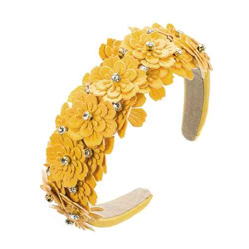Crystal Rhinestone Headbands for Women, Jeweled Headband Wide Flower Floral Embellished Headbands Party Festival Hair Hoop Accessories Headwear Jewelry Gifts,15 (Yellow)
