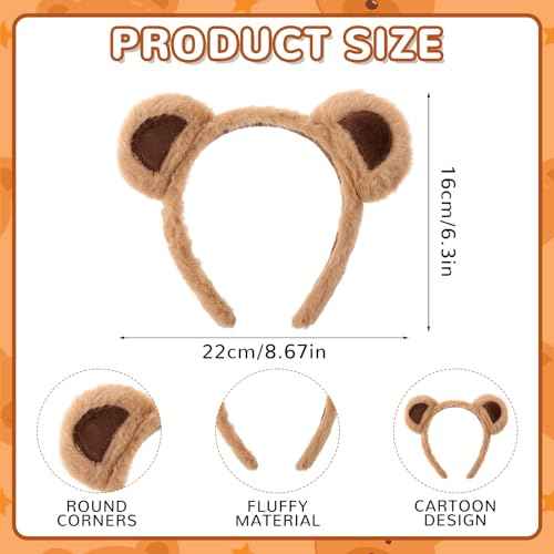 Brown Bear Ears Headband Party Headwear Makeup Face Washing Hairband Cute Animal Hair Bands Festival Cosplay Costume Decoration Hair Hoops for Women Girls Christmas