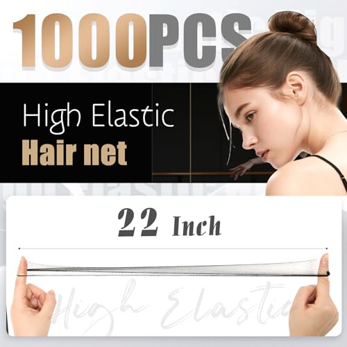 1000pcs 22" invisible elastic hair nets. For food service, ballet, sleeping & wigs.