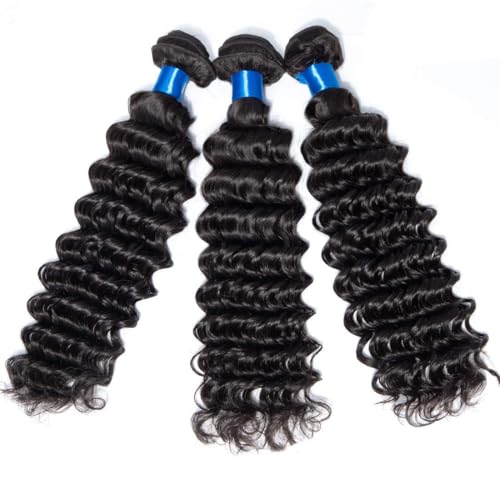 Human Hair Bundles Brazilian Hair Deep Wave One Bundles 28 Inch Unprocessed Virgin Human Hair Extensions Deep Curly Hair Weaves Bundles Natural Black Color for Black Woman (28'', Deep Wave Bundles)
