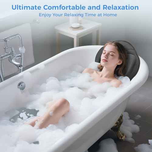 Full Body Bath Pillow for Tub, Ergonomic Bathtub Pillow for Neck and Back Support, 4D Mesh Bathtub Cushion with 10 Non-Slip Suction Cups