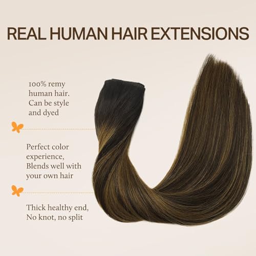 DOORES Wire Hair Extensions 20 Inch 110g Remy Human Wire Hair Extensions Invisible Transparent Line Adjustable Hairpieces Secret Extensions Straight Hair Balayage Dark Brown to Chestnut Brown