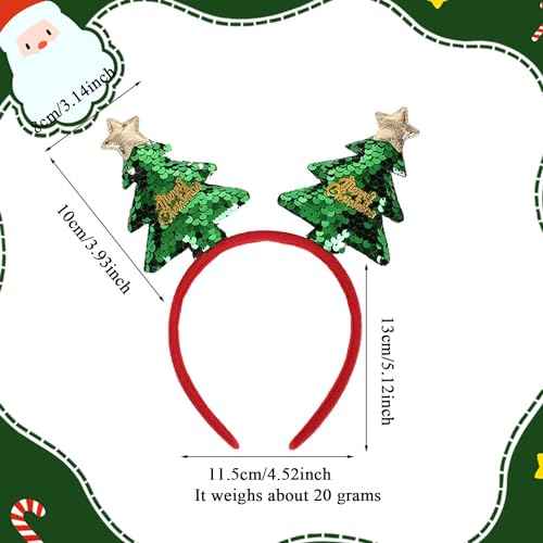 BELSITA 1Pcs Christmas Headbands for Kids Adults Christmas Hairbands Xmas Tree Head Hat Toppers for Christmas Holiday Party Hair Accessories Photos Booth Headdress Gift Supplies