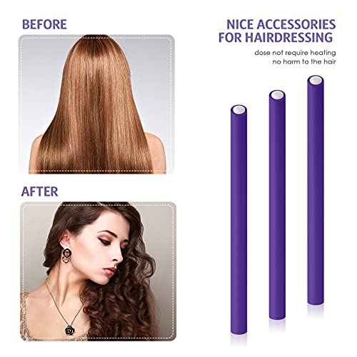 Syhood 30 Pcs 7'' Flexible Curling Rods Twist Foam Hair Rollers Soft Foam No Heat Hair Rods Rollers and 1 Steel Pintail Comb Rat Tail Comb for Women Long Short Hair(Purple,7 x 0.3 Inch)