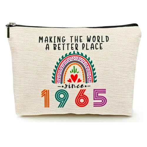 Happy 60th Birthday Gifts for Her Women Makeup Bag, Best 1965 Anniversary 60th Birthday Decorations, 60 Year old and Fabulous Gifts Ideas for Wife, Mom, Mothers Day, Christmas Cosmetic Travel Pouch