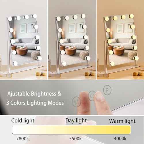 HIEEY Hollywood Makeup Mirror with 12 Dimmable Bulbs Lights, Three Color Lighting Modes, with 4in 20X Magnification Mirror, Smart Touch Control, 360¡ÆRotation (White,Gift Box)