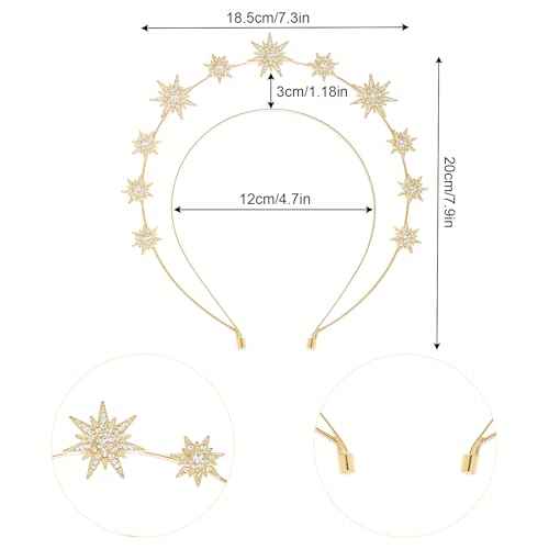 Halo Crown Moon Stars Goddess Crown Halo Headband Tiaras and Crowns Star and Moon Necklaces Earrings Headpiece for Women Boho Bridal Wedding (Gold)