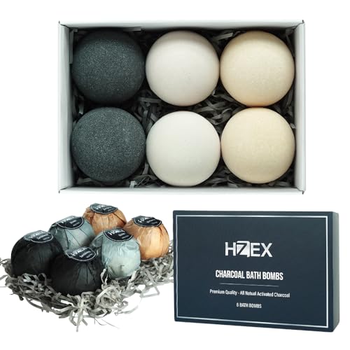 Charcoal Bath Bombs Gift Set ? 6 Piece Natural Spa Fizzies with Essential Oils ? Handmade Organic Moisturizing Vegan Bath Bombs for Relaxation, Detox, Stress Relief ? Gifts for Men & Women