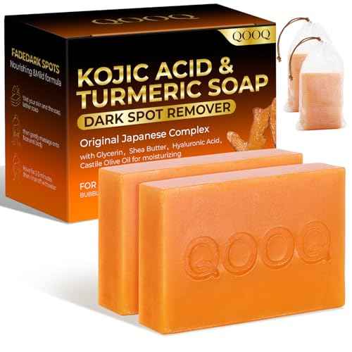 Turmeric Kojic Acid Soap for Dark Spots Brightening ? Facial Cleansing Bar with Vitamin C, Retinol, Collagen, Vitamin E, Glycerin, Shea Butter & Castile Olive Oil ? Soap for Women & Men (120g x 2)