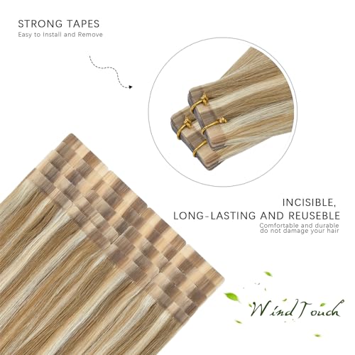 WindTouch Tape in Human Hair Extensions Mixed Bleach Blonde 22Inch #18p613 60g