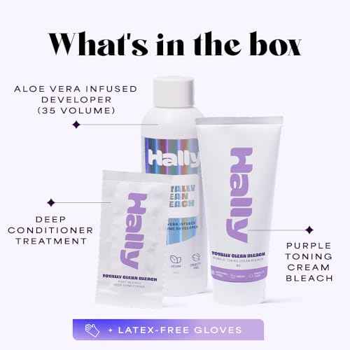 Bleach Kit by Hally Hair, Totally Clean Bleach - Hair Lightener Kit Includes Toning Cream Bleach & Developer & Conditioner - Gentle Nourishing Hair Bleaching Lifts Up to 8 Levels, Vegan & Cruelty Free