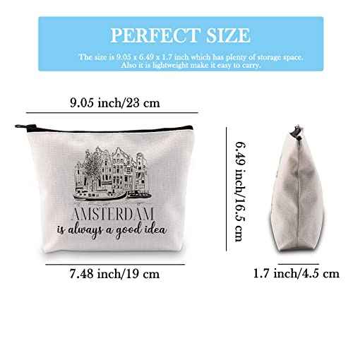 Amsterdam Holiday Vacation Trip Surprise Gift Netherlands Holland Dutch Souvenir Gift Travel Makeup Zipper Pouch Gift for Amsterdam lover (Good Idea Amsterdam Bag)